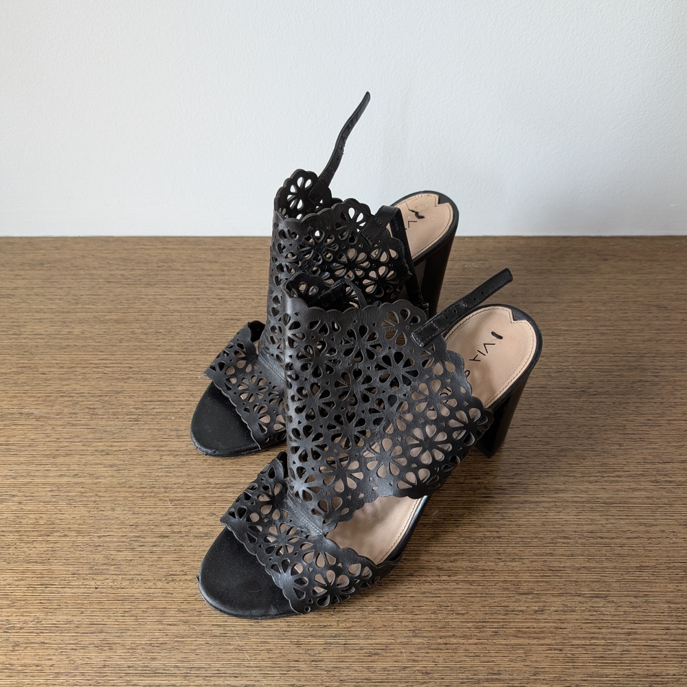 Via Spiga Black Cut-Out Heeled Sandals